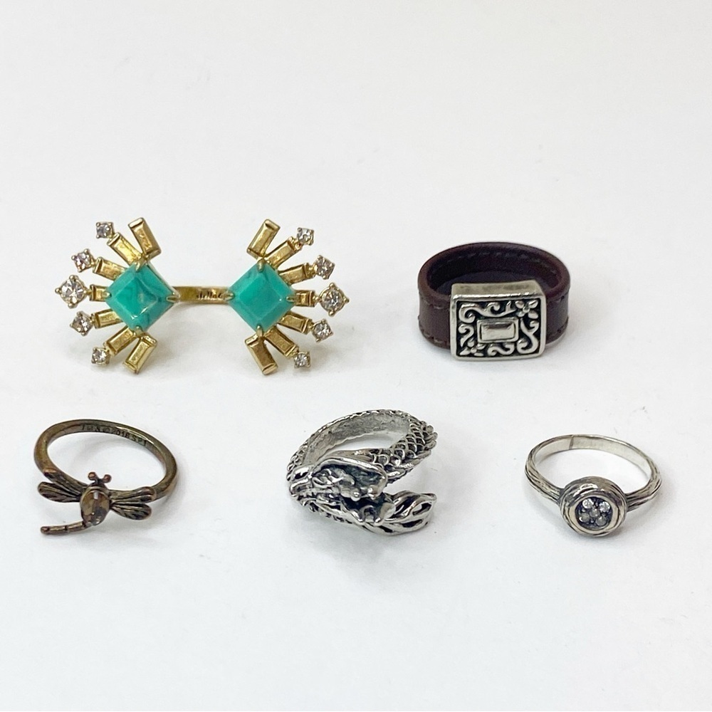 Lot of 5 Fashion Silver & Costume Rings Dragon, Dragonfly, Lia Sophia